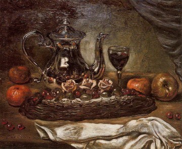 tetera de plata y pastel en un plato Giorgio de Chirico bodegón impresionista Pinturas al óleo